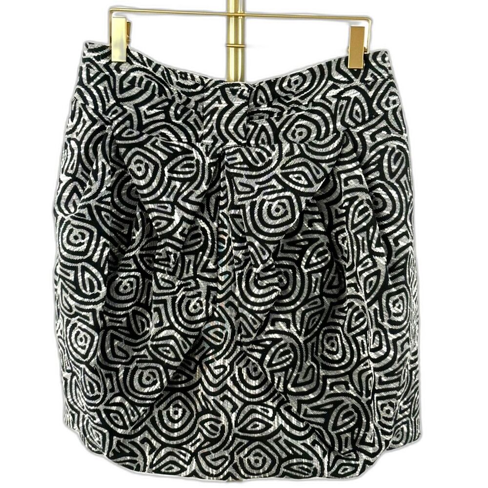 Eva Franco Anthropologie Women's Abstract Print Black White Bubble Skirt Size 6
